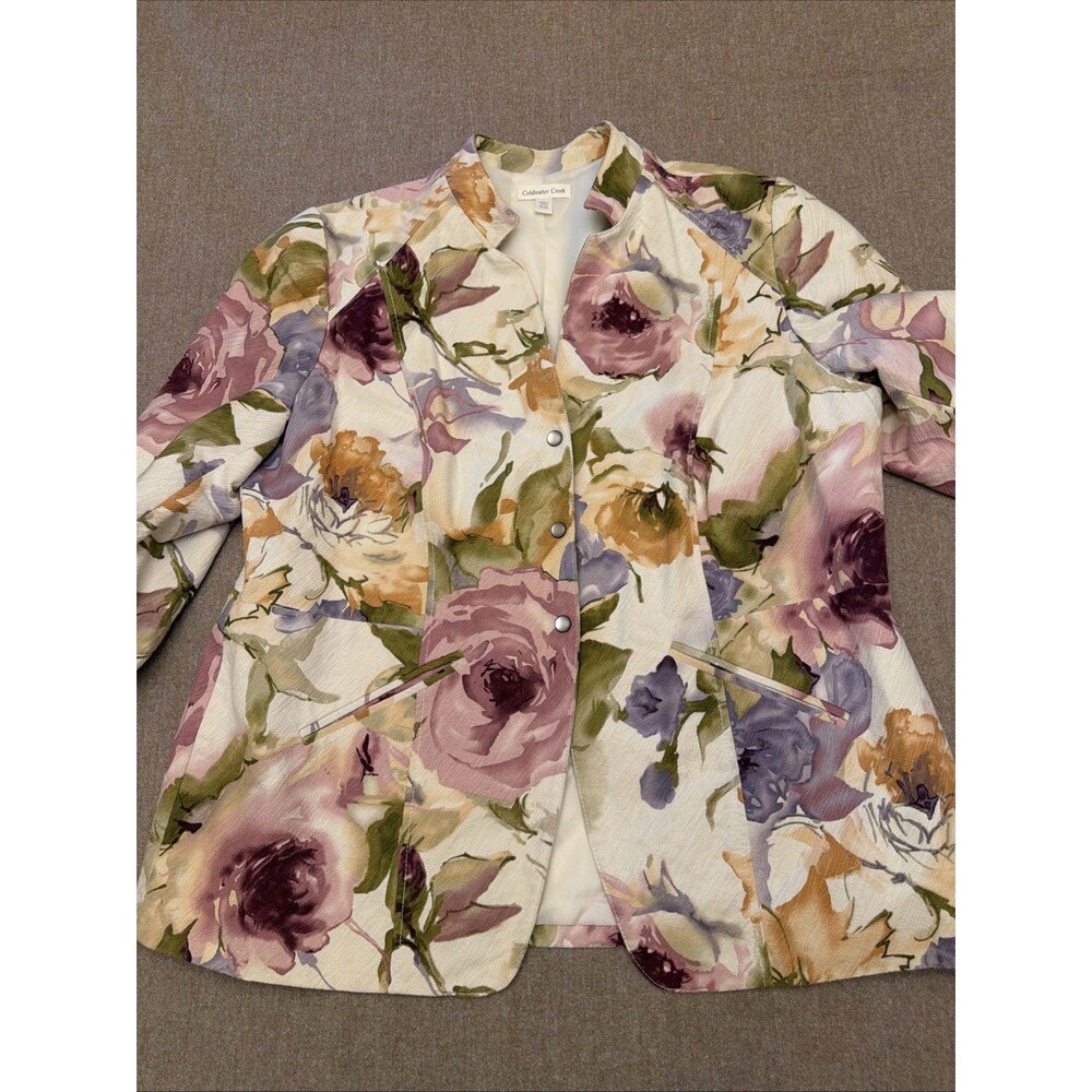 Coldwater Creek | Jacket 20W Floral Lined Contoured Pearl Buttons 3/4 Sleeve